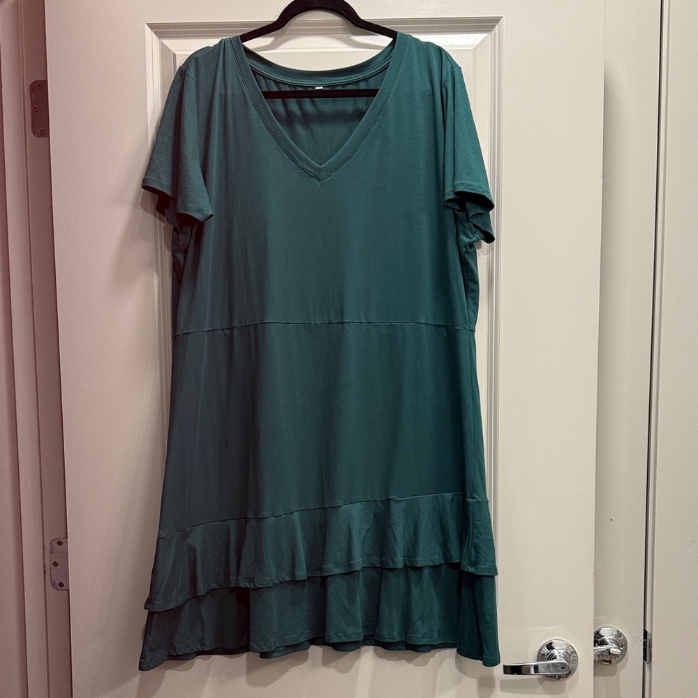 Amazon Teal V-Neck Mini Dress